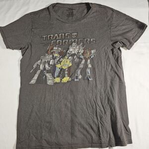 Transformers Graphic Print Crew Neck Short Sleeve Gray Cotton L T-Shirt